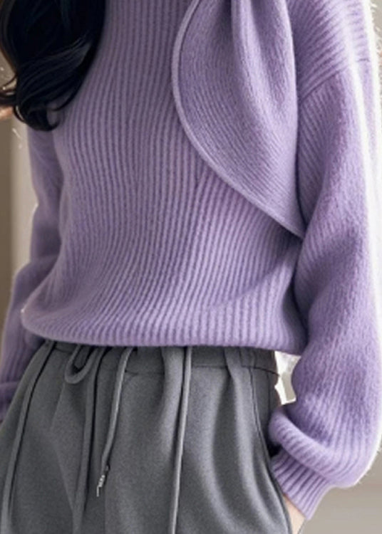 Chic Lila O Neck Bogen Gestrickte Pullover Frühling TO005
