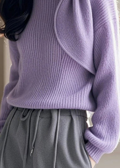 Chic Lila O Neck Bogen Gestrickte Pullover Frühling TO005
