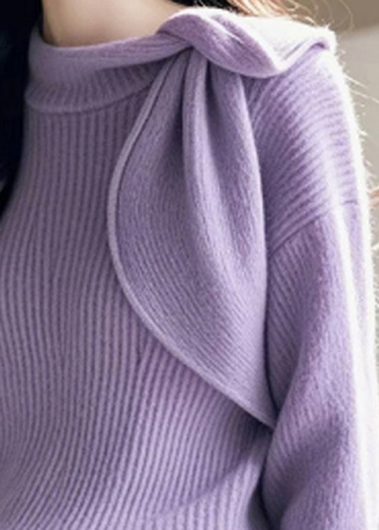 Chic Lila O Neck Bogen Gestrickte Pullover Frühling TO005