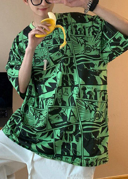 Print Chic Men Shirts Cotton Neck T Purple Summer O