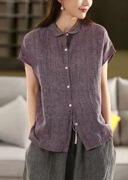 Purple Linen Chic Shirt Pan Summer Peter Top Collar