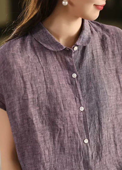 Purple Linen Chic Shirt Pan Summer Peter Top Collar