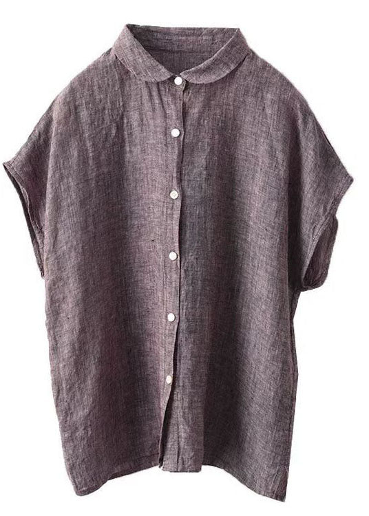 Purple Linen Chic Shirt Pan Summer Peter Top Collar