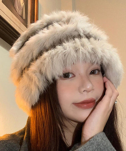 Bonnet de pêcheur tricoté en poils de lapin chic et chaud pour l'hiver WB030