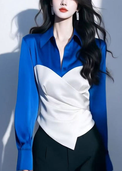 Chemise Pan Peter Col Chic Printemps Patchwork Soie Rouge