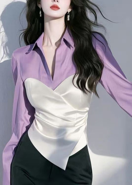 Chemise Pan Peter Col Chic Printemps Patchwork Soie Rouge