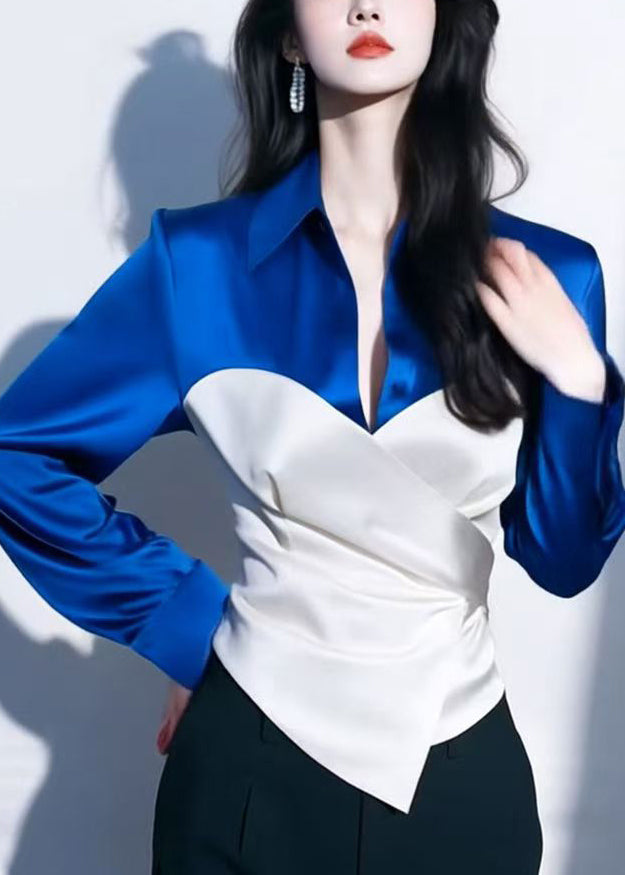 Chemise Pan Peter Col Chic Printemps Patchwork Soie Rouge