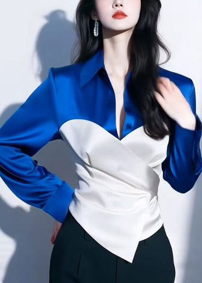 Chemise Pan Peter Col Chic Printemps Patchwork Soie Rouge