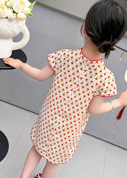 Robe longue de vacances à manches courtes pour enfants, imprimée rouge chic, ouverte sur le côté, MN020