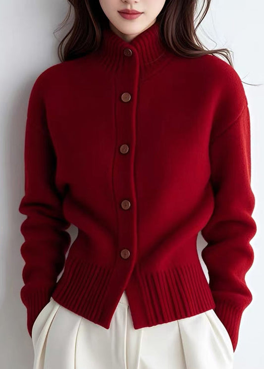 Schicke rote Rollkragenpullover Patchwork Solid Cotton Knit Cardigans Frühling TO040