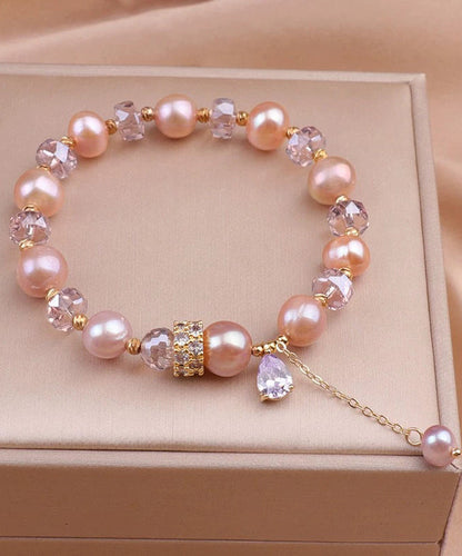 Bracelet à breloques en alliage or rose chic avec perles et cristaux WF025