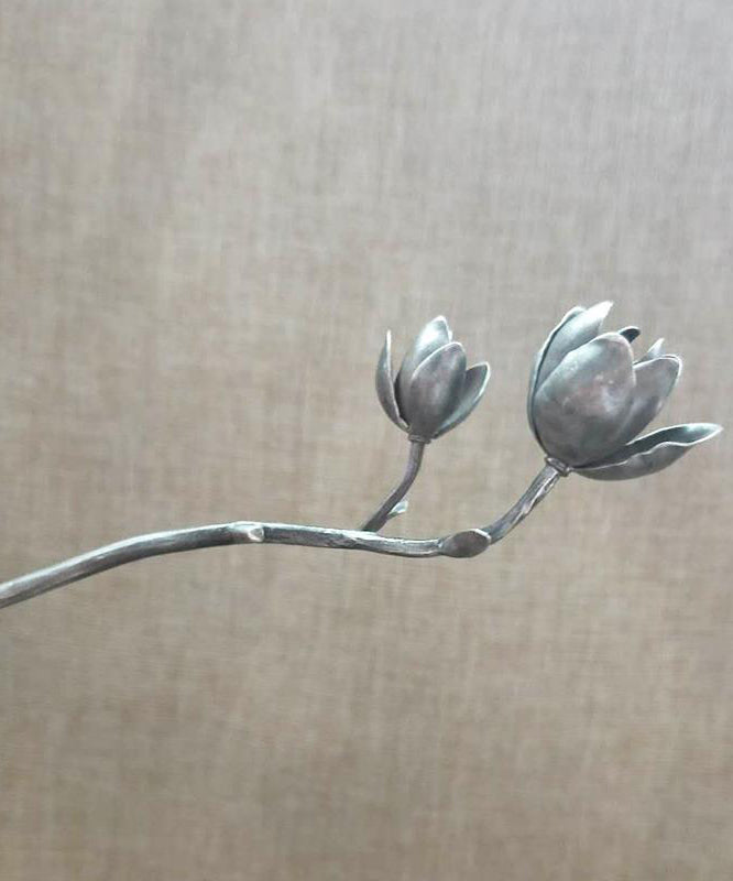 Schicke Seiden-Sterlingsilber-Haarnadel Yulan Magnolia TX047
