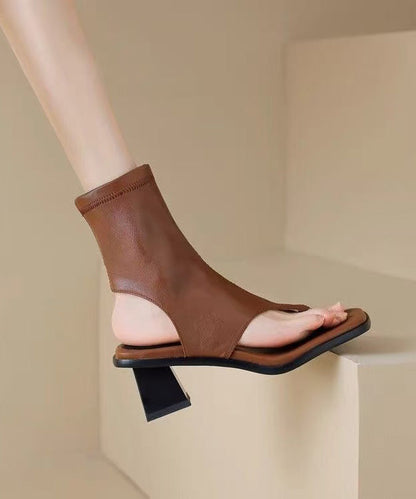 Flops Braun Leder Spleißen Chic Stiefel Chunky Faux Flip