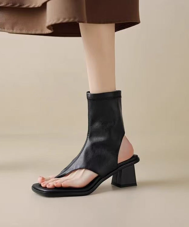 Flops Braun Leder Spleißen Chic Stiefel Chunky Faux Flip