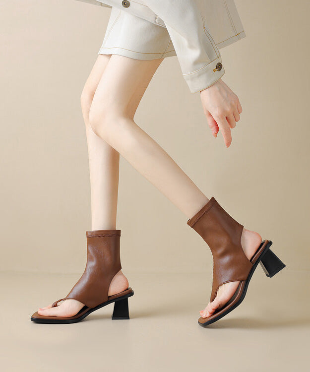 Flops Braun Leder Spleißen Chic Stiefel Chunky Faux Flip