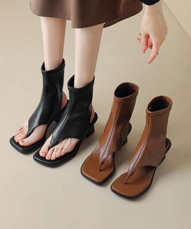 Flops Braun Leder Spleißen Chic Stiefel Chunky Faux Flip