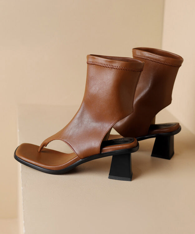 Flops Braun Leder Spleißen Chic Stiefel Chunky Faux Flip