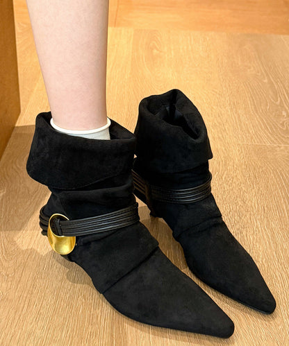 Splicing Chic Boots Toe Heel High Pointed Suede Black