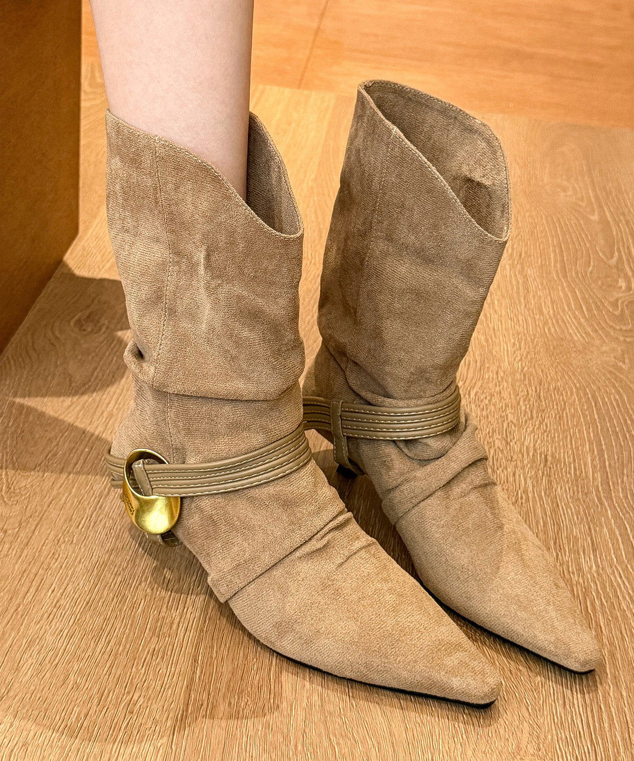 Splicing Chic Boots Toe Heel High Pointed Suede Black