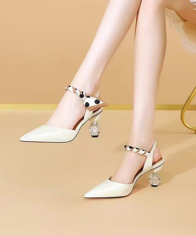 Pointed Yellow Leather High Sandals Toe Splicing Chic Heel Faux