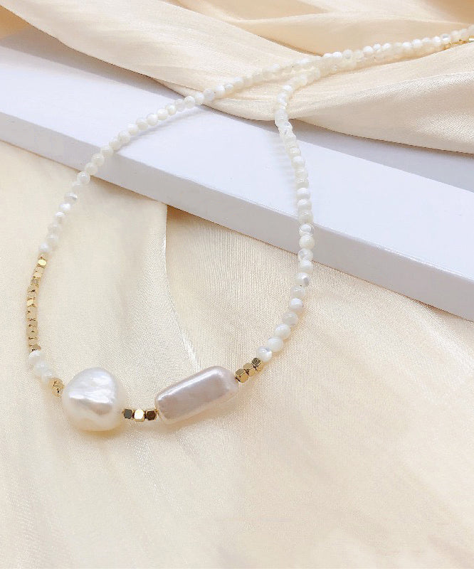 Chic White Alloy Pearl Gratuated Bead Necklace WF012