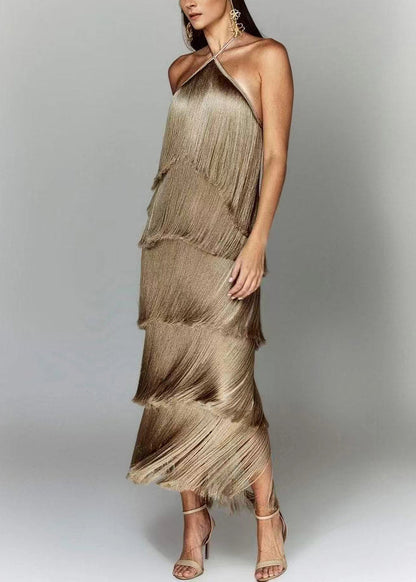 Neckholder-rückenfreies, quastenförmiges, schickes weißes Sommerkleid