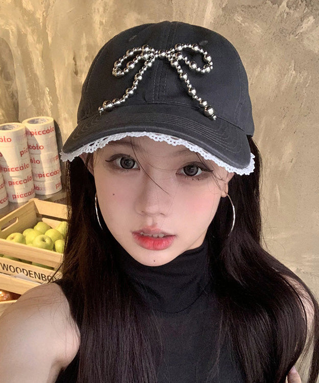 Hat White Bow Cap Lace Versatile Chic Baseball