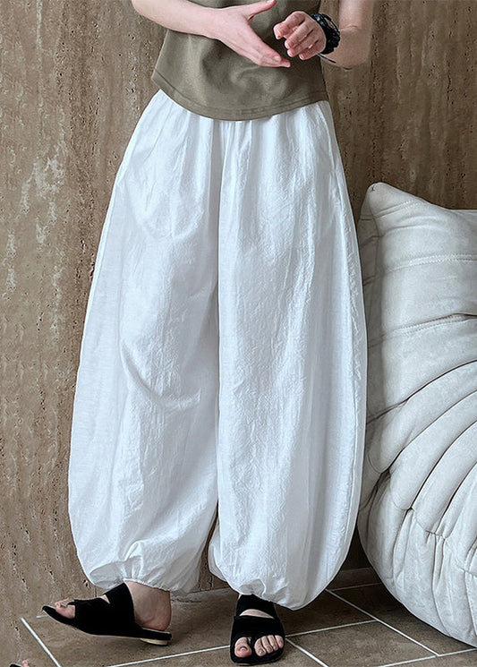 Pantalon d'été oversize en coton lanterne chic blanc