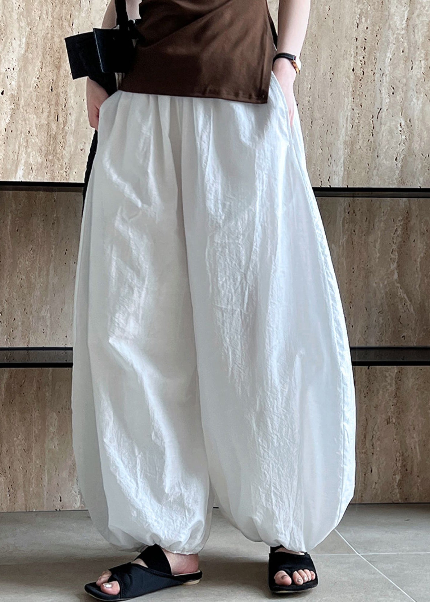 Pantalon d'été oversize en coton lanterne chic blanc