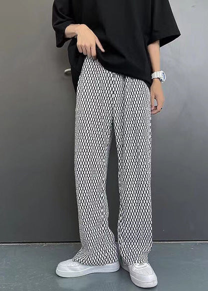 Pantalon long à carreaux blanc chic pour homme, surdimensionné, printemps