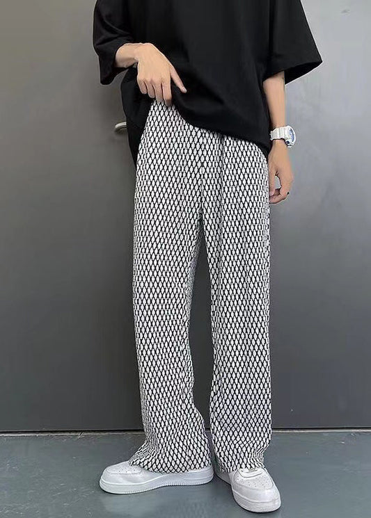 Pantalon long à carreaux blanc chic pour homme, surdimensionné, printemps