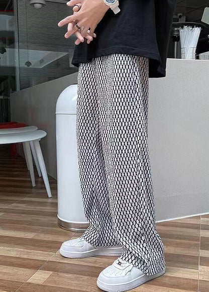 Pantalon long à carreaux blanc chic pour homme, surdimensionné, printemps