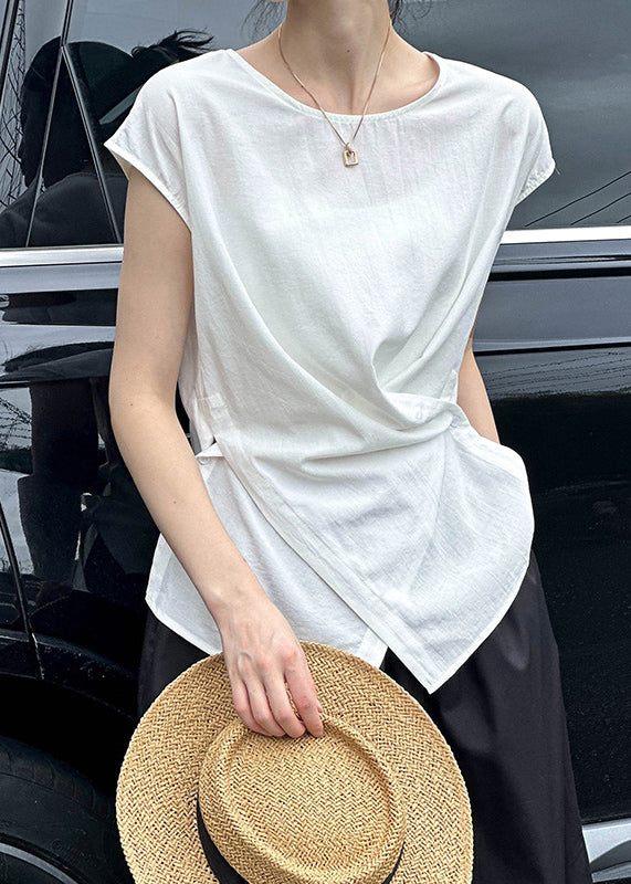 Chic White Patchwork Button T Shirt Short Sleeve QE058