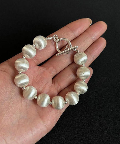 Bracelet chic en acier inoxydable blanc avec chaîne en perles brossées en soie WO007