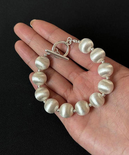 Bracelet chic en acier inoxydable blanc avec chaîne en perles brossées en soie WO007