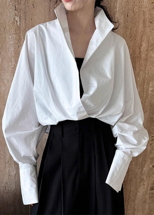 Chemises chics à col montant, blanches unies, printemps