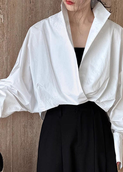 Kragen Stehkragen Chic Shirts Solide Weiß Frühling