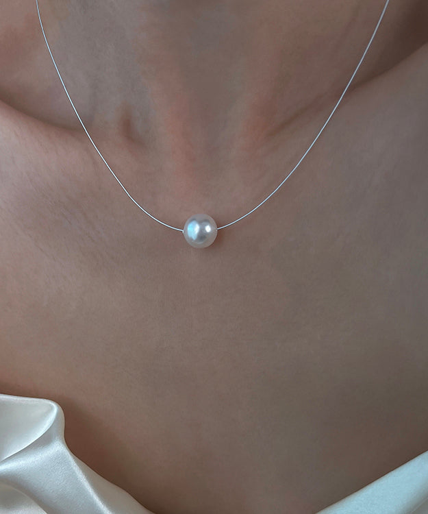 Schicke Halskette mit Anhänger aus weißem Sterlingsilber mit Perlen, zweilagig, zweiteilig, YR013