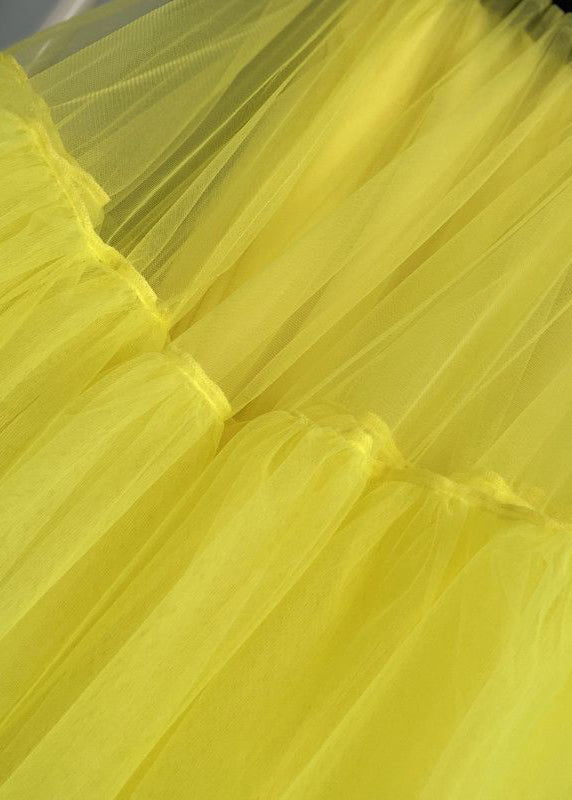 Chic Yellow Lace Elastic Waist Patchwork Tulle Skirts Summer Ada Fashion