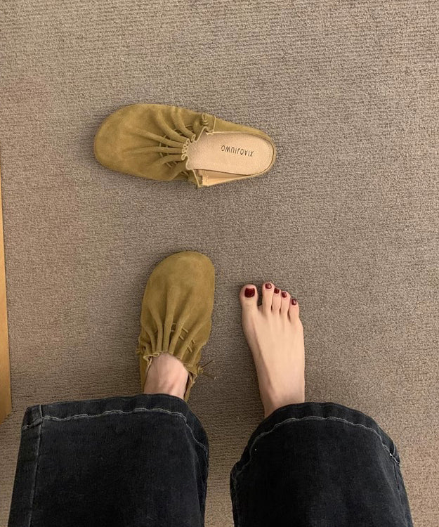 Splicing Slide Sandals Chic Yellow Suede Wrinkled
