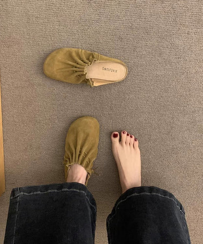 Splicing Slide Sandals Chic Yellow Suede Wrinkled