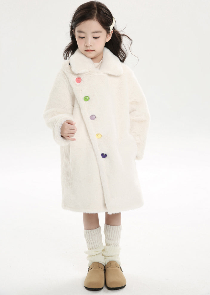 Manteau long en laine et velours de vison pour enfant, col Peter Pan asymétrique rose chic, hiver WL016