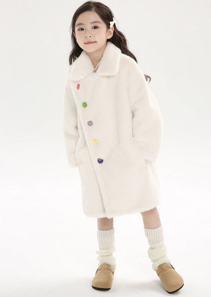 Manteau long en laine et velours de vison pour enfant, col Peter Pan asymétrique rose chic, hiver WL016