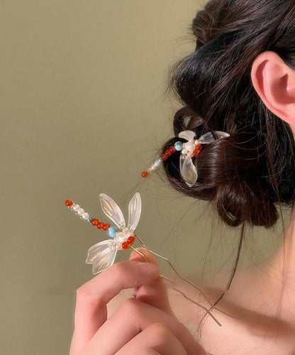 Haarnadel in U-Form, chinesische Legierung, Libellen-Stil, Türkis