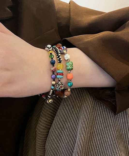 Bracelet à breloques en alliage de style chinois avec perles d'agate et petit éléphant TX040