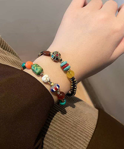 Bracelet à breloques en alliage de style chinois avec perles d'agate et petit éléphant TX040