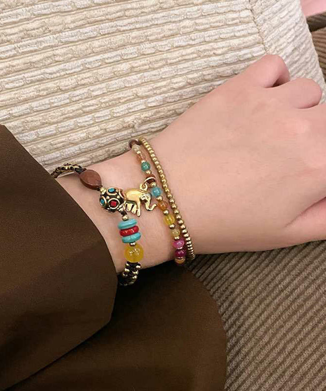 Bracelet à breloques en alliage de style chinois avec perles d'agate et petit éléphant TX040