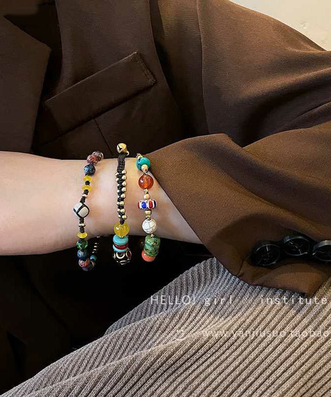 Bracelet à breloques en alliage de style chinois avec perles d'agate et petit éléphant TX040