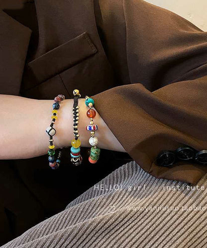 Bracelet à breloques en alliage de style chinois avec perles d'agate et petit éléphant TX040