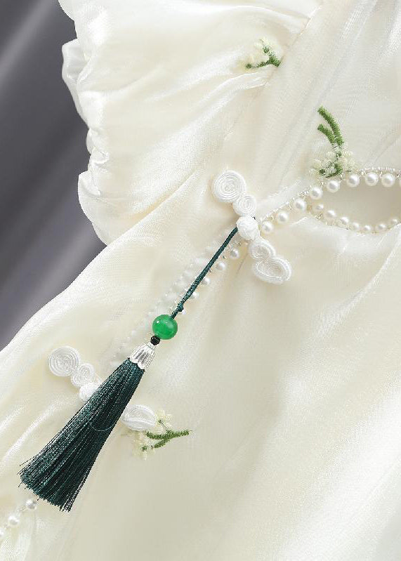 Chinesischen Stil Aprikose Embroideried Nail Bead Mädchen Chiffon Langes Kleid Sommer MN013